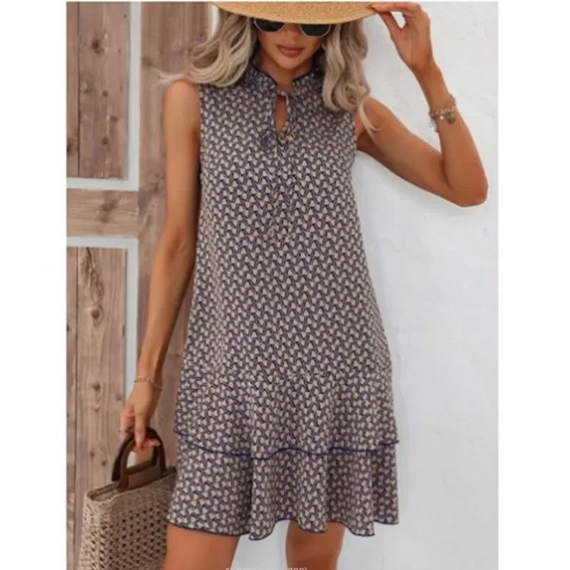 Zahara – Boho V-Hals Jurk met Print en Taillelint voor Dames