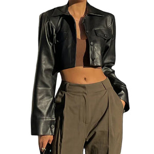 Gianna – Dames Cropped Faux Leren Bikerjack