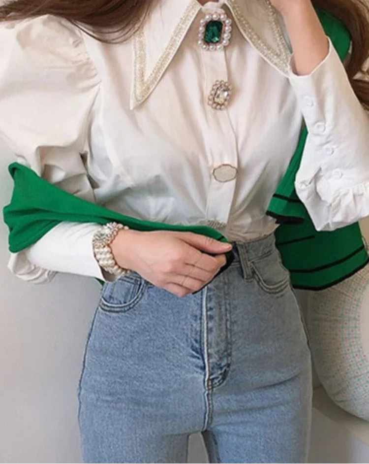 Éloïse – Beaded Collar Damesblouse voor de Herfst