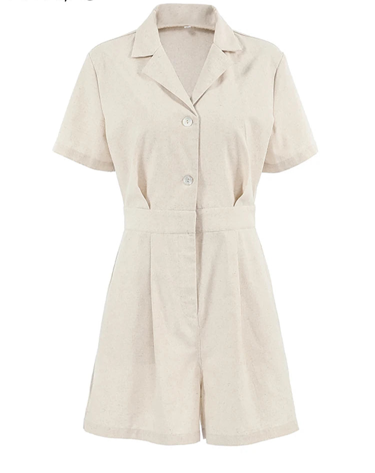 Amelia – Khaki Linnen-Katoenen Dames Zomer Jumpsuit