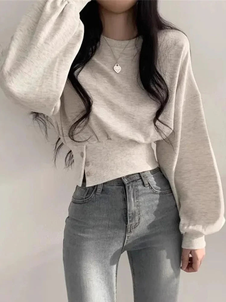 Catalina – Dames Hoodie met Knopdetails en Lange Mouwen