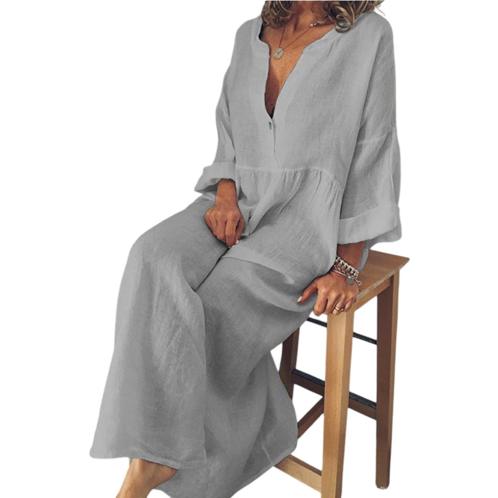 Ylona – Dames Maxi Jurk met Luchtige Sheer Blouse