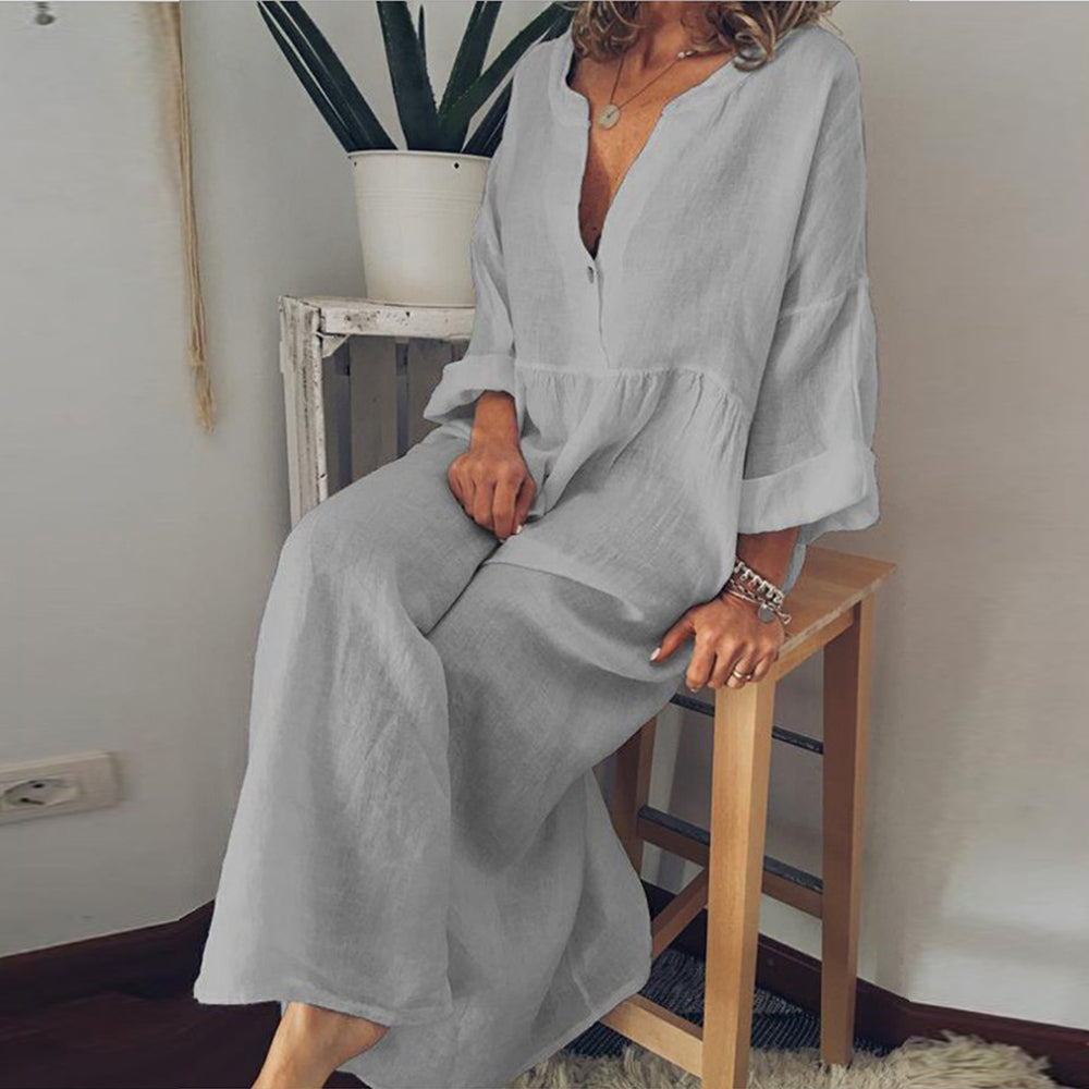 Ylona – Dames Maxi Jurk met Luchtige Sheer Blouse