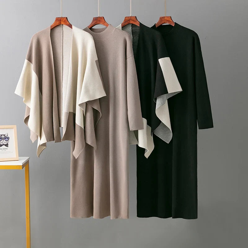 Sophia – Elegante Dames Tweedelige Jurk met Contrastkraag