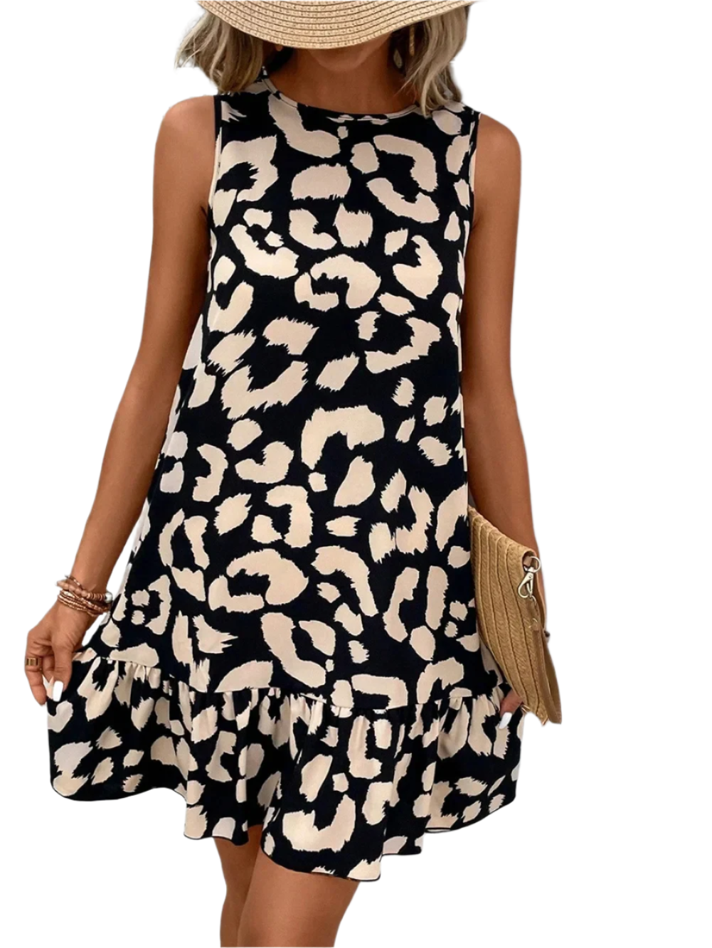Andrea – Mouwloze Mini Jurk met Panterprint voor Dames