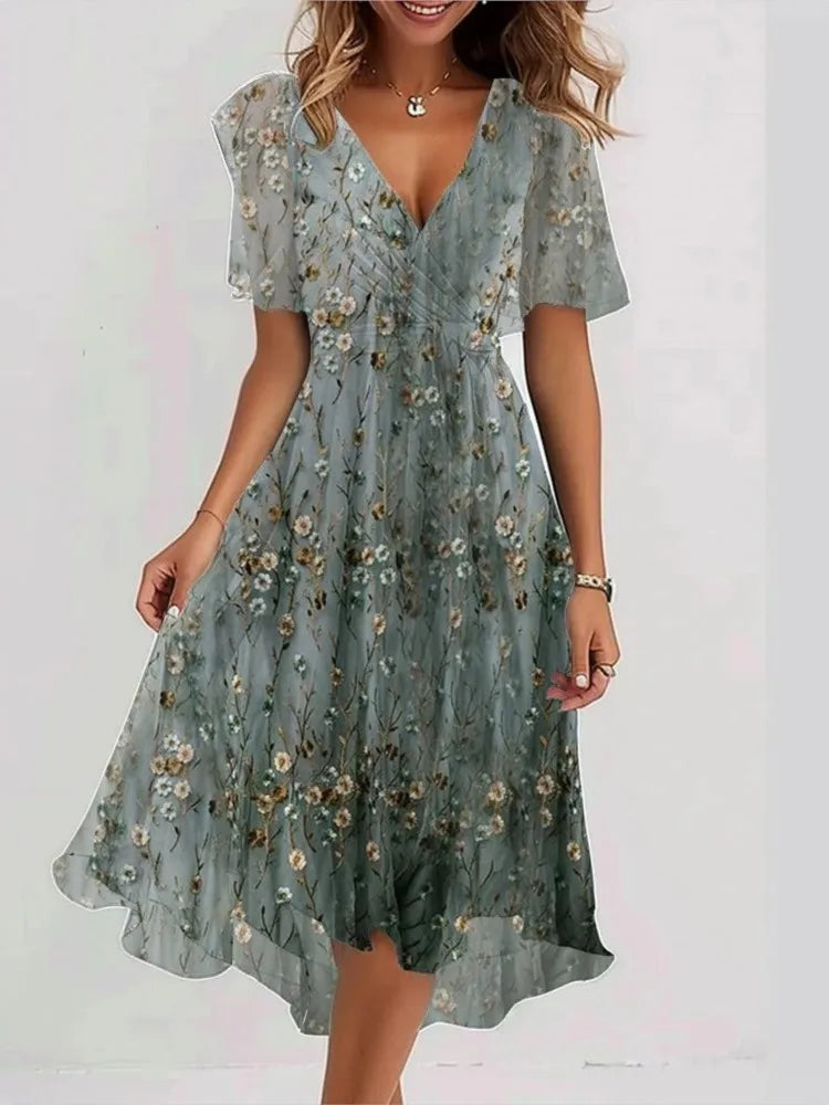 Karylle – Zomerjurk met Diepe V-Hals en Elegante Swing voor Dames
