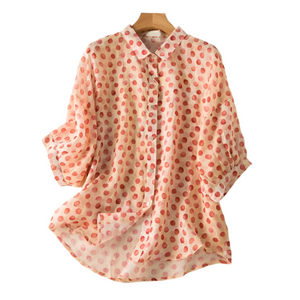 Luciana – Ademend Dames Linnen Blouse met Polkadotprint
