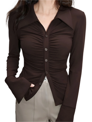 Camila – Lange Mouwen Geplooide Dames Crop Blouse