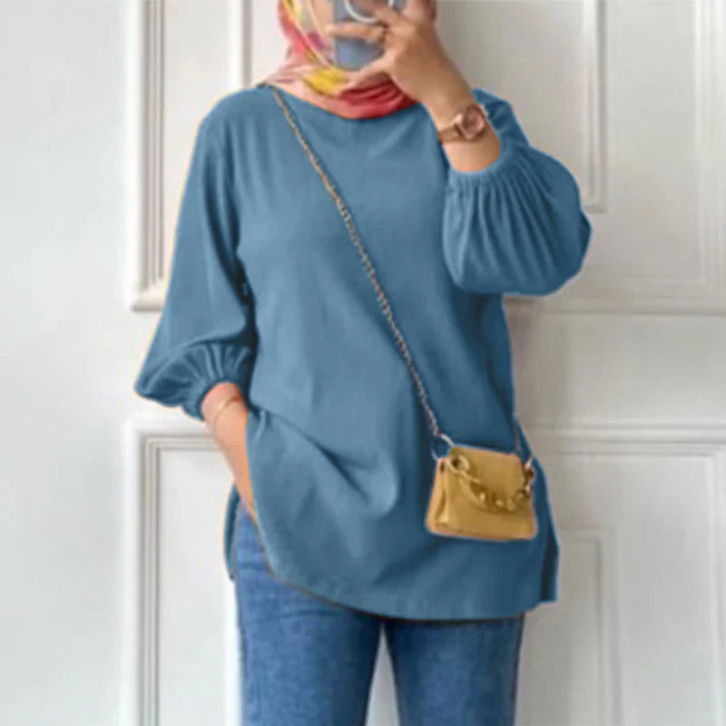 Amina – Elegante Puff-Mouw Dames Top met Modieuze Pasvorm
