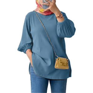 Amina – Dames Blouse met Pofmouwen en Ronde Hals