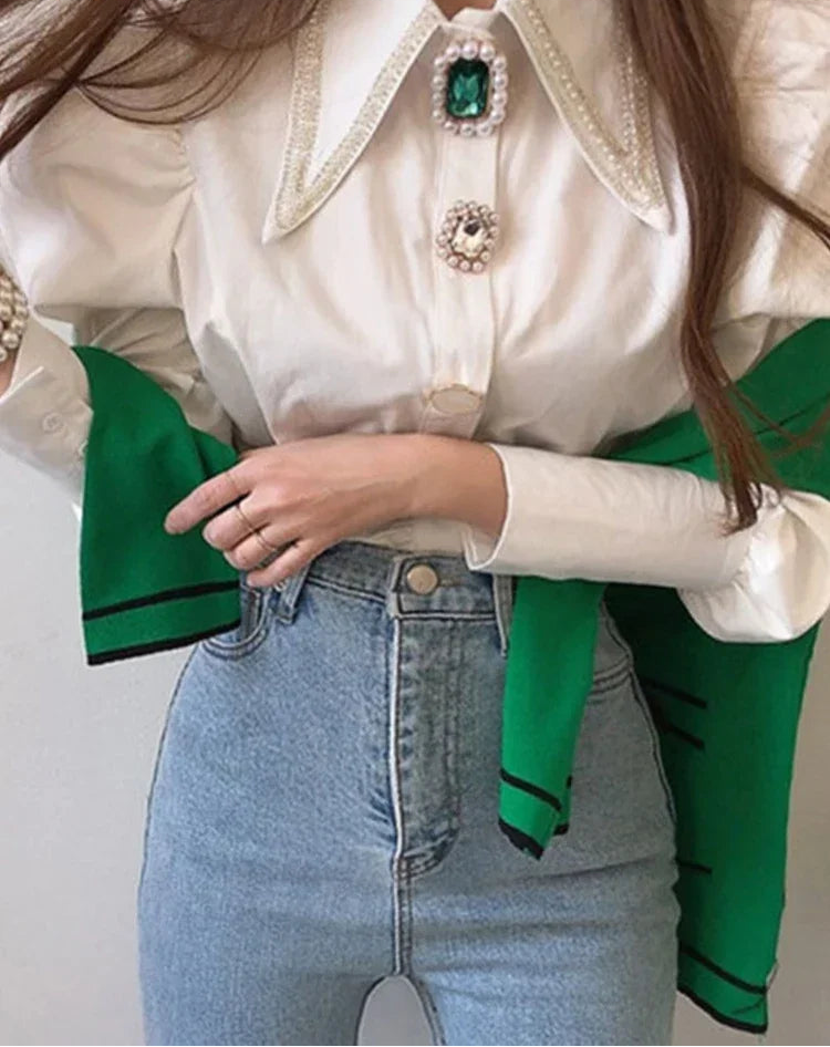 Éloïse – Beaded Collar Damesblouse voor de Herfst