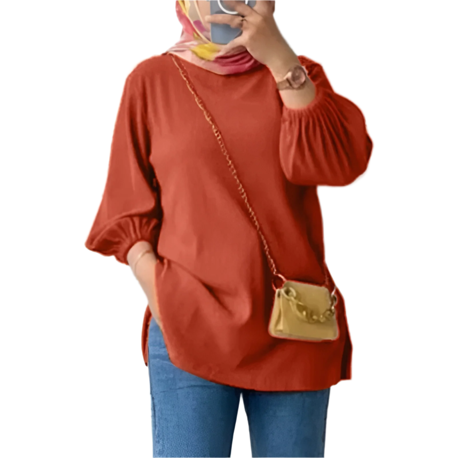 Amina – Dames Blouse met Pofmouwen en Ronde Hals