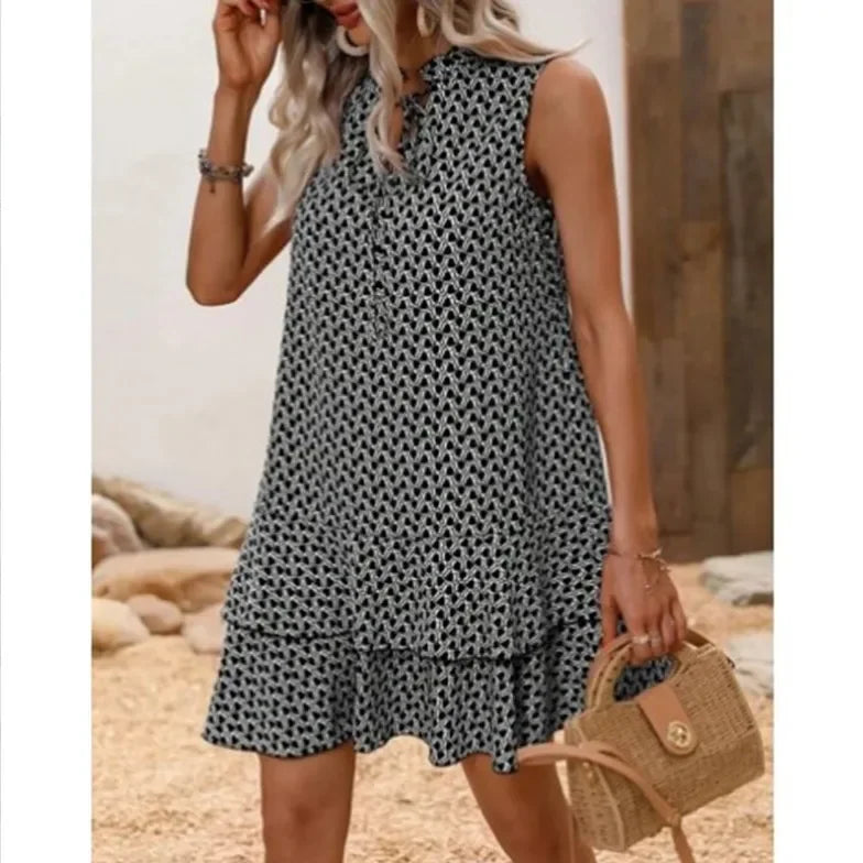 Zahara – Boho V-Hals Jurk met Print en Taillelint voor Dames