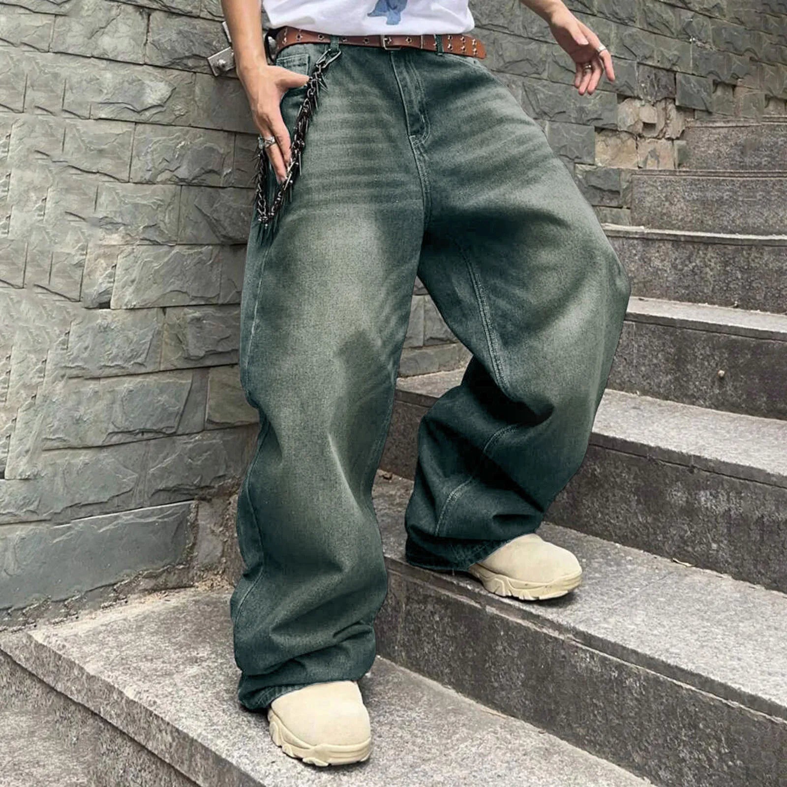 Bonjosh – Gebleekte Baggy Parachute Jeans voor Mannen