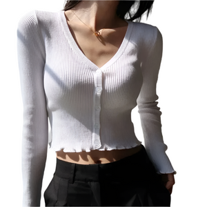 Isabella – Stijlvol Gebreid V-Hals Crop Vest voor Dames