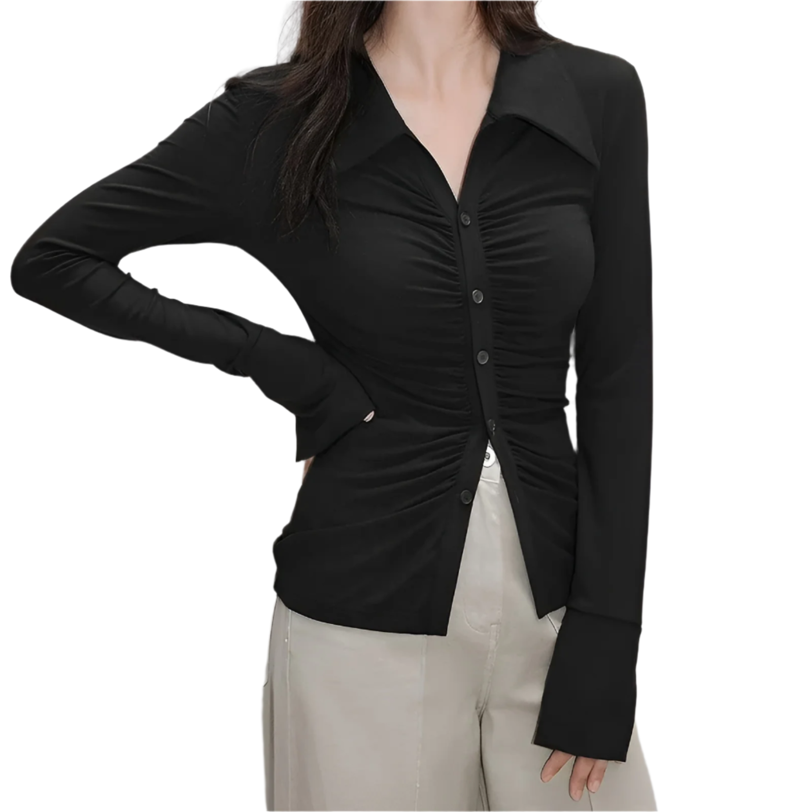 Camila – Lange Mouwen Geplooide Dames Crop Blouse