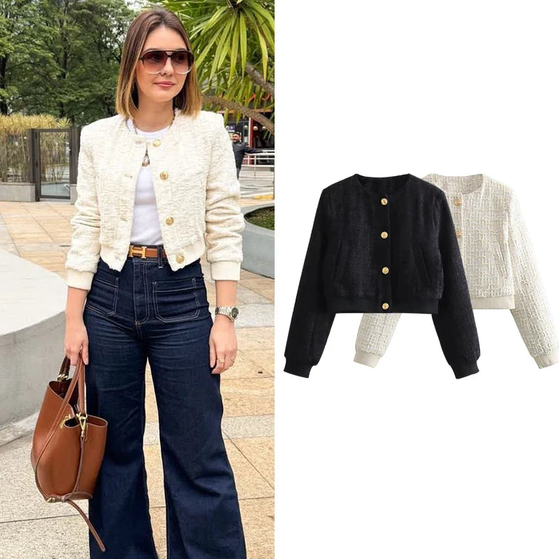 Cavolto – Korte Slim Fit Dames Jas met Knopen in Streetstyle