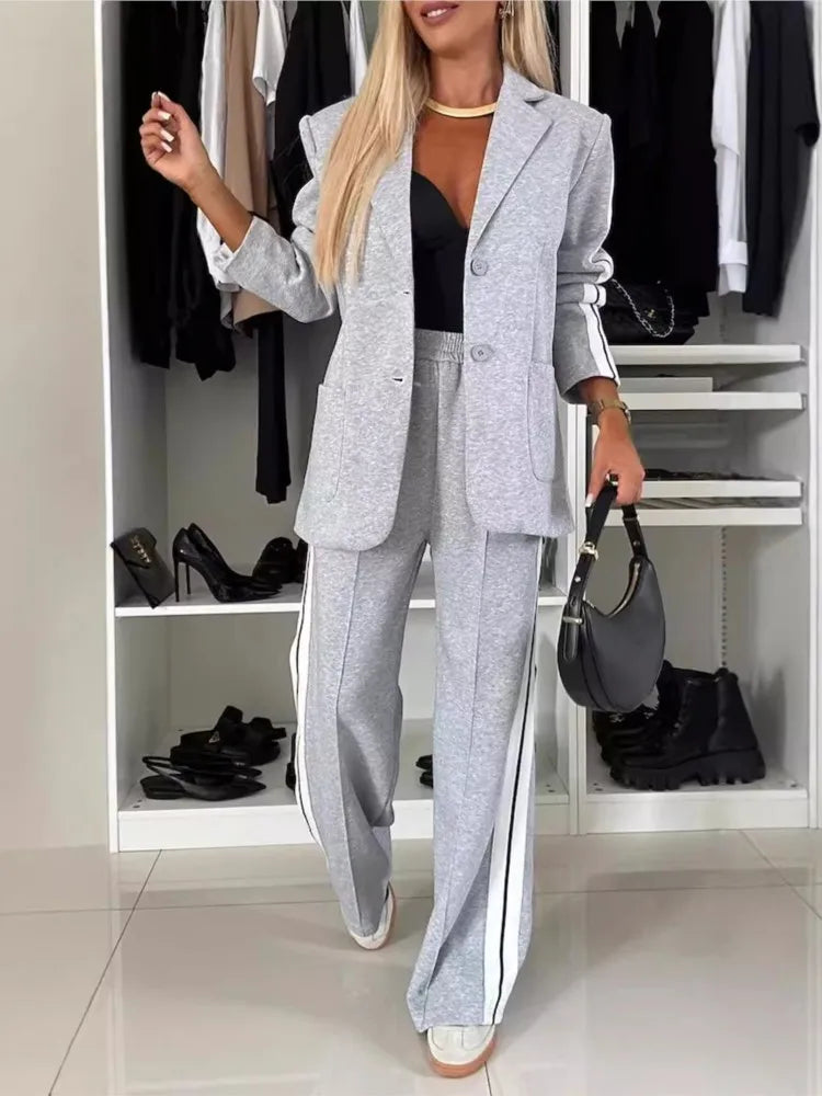 Giulia – Elegante Dames Tweedelige Blouse & Wide-Leg Broek Set