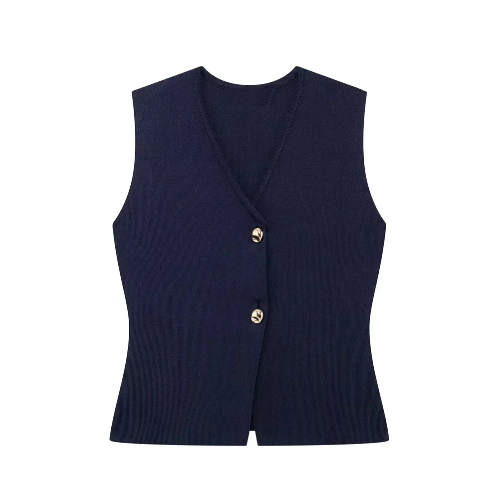 Clara – Mouwloos Dames Gilet Top met Knoopsluiting