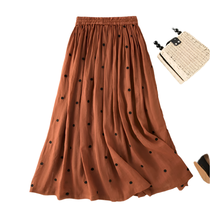 Sofia – Polkadot Linnen Dames Midi-Rok