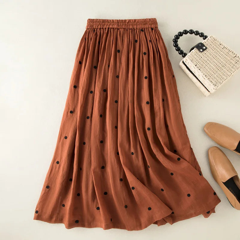 Sofia – Polkadot Linnen Dames Midi-Rok
