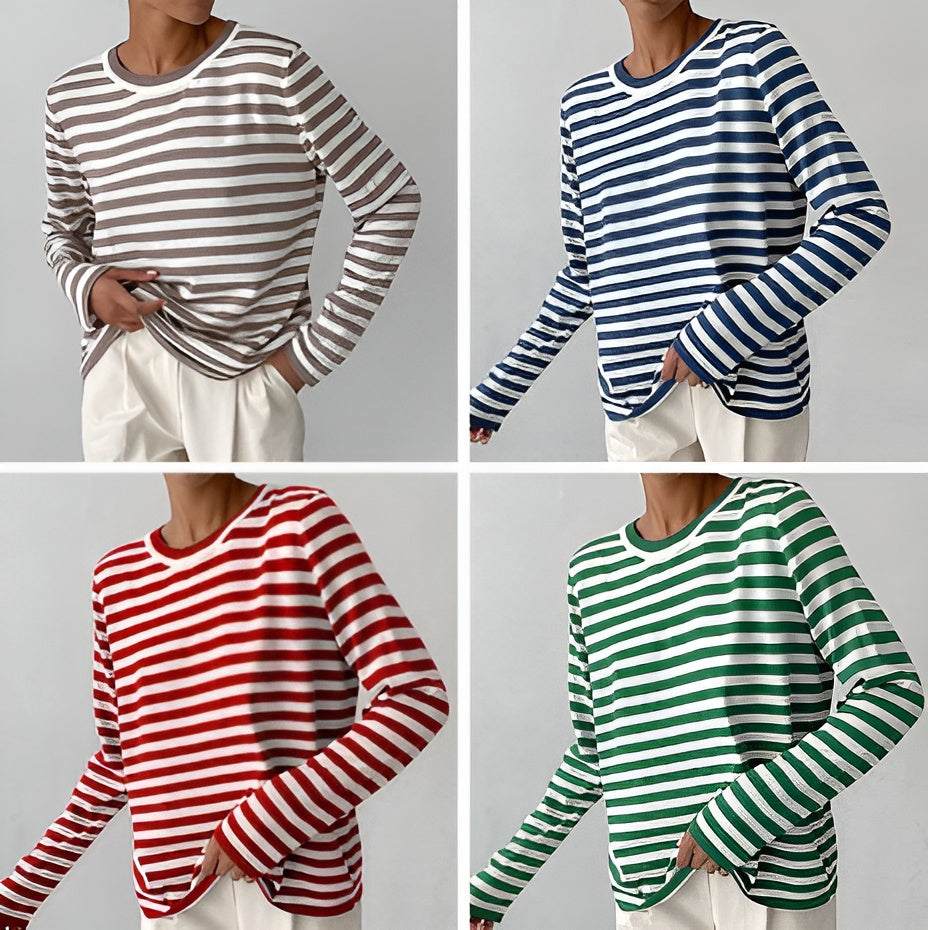 Isabella – Gestreept Dames T-shirt met Lange Mouwen van Katoen