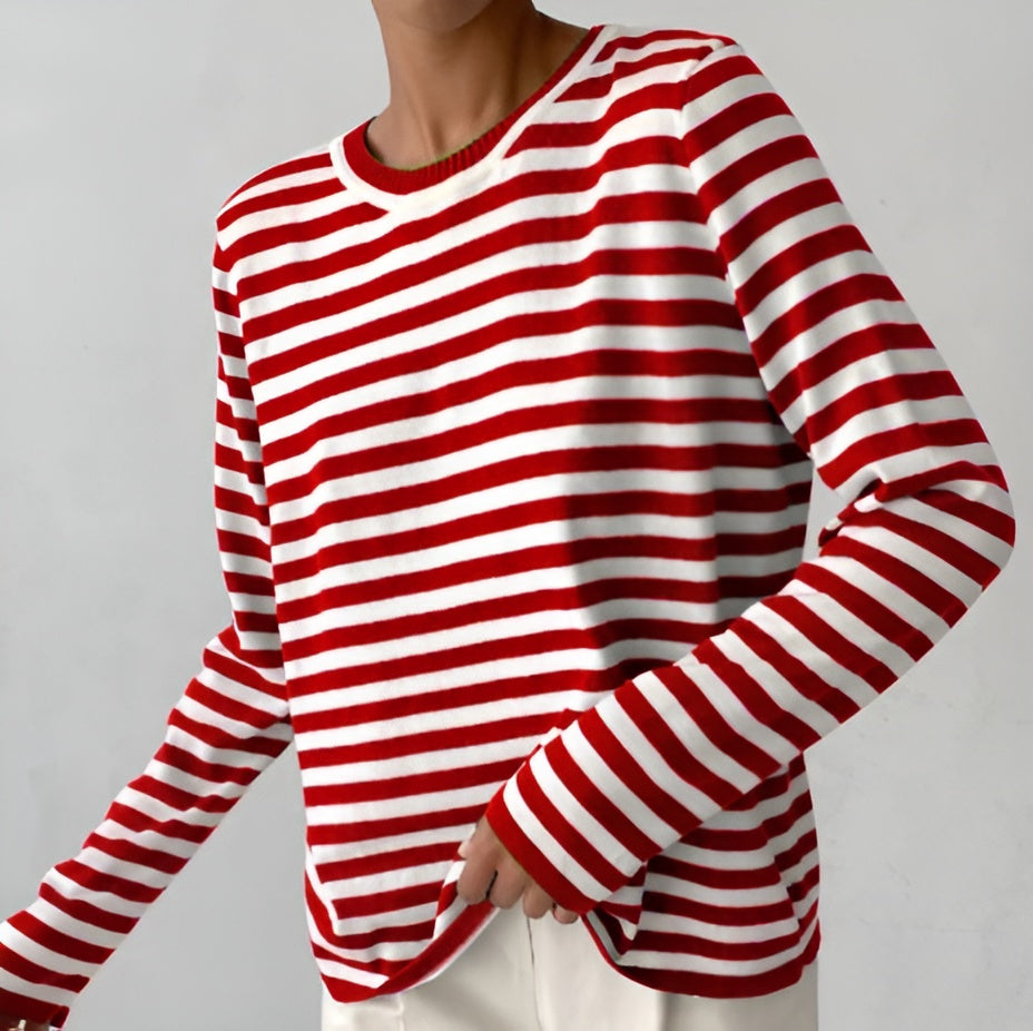 Isabella – Gestreept Dames T-shirt met Lange Mouwen van Katoen
