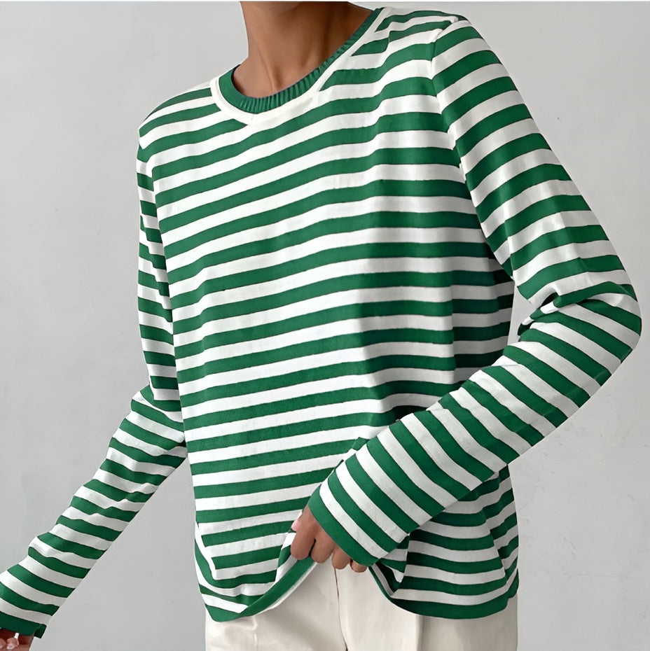 Isabella – Gestreept Dames T-shirt met Lange Mouwen van Katoen