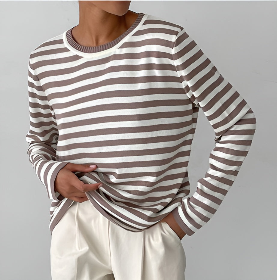 Isabella – Gestreept Dames T-shirt met Lange Mouwen van Katoen