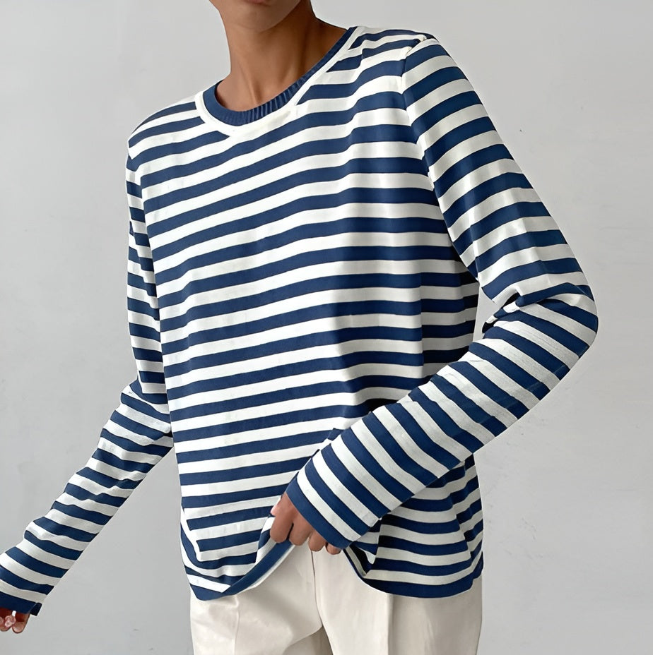 Isabella – Gestreept Dames T-shirt met Lange Mouwen van Katoen