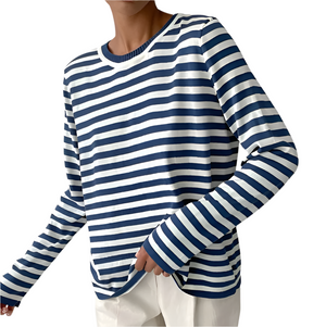 Isabella – Gestreept Dames T-shirt met Lange Mouwen van Katoen