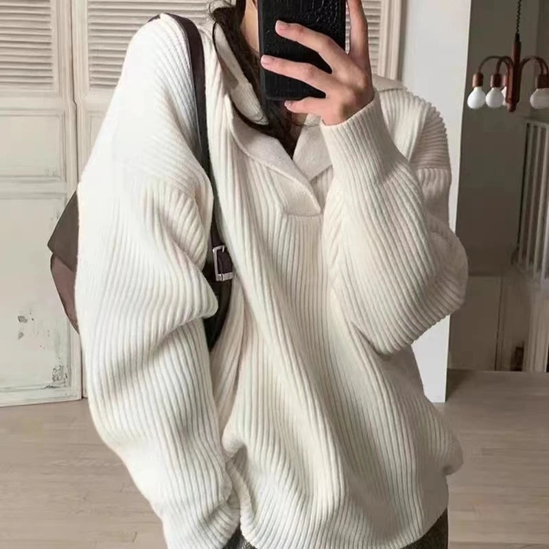 Janiah – Geribde Gebreide Oversized Damestrui van Kasjmierblend