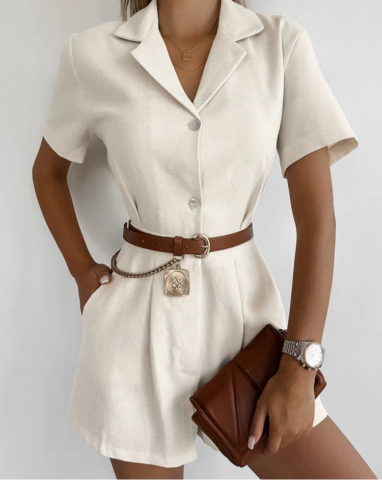 Amelia – Khaki Linnen-Katoenen Dames Zomer Jumpsuit