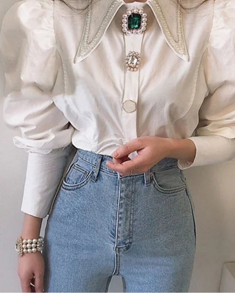 Éloïse – Beaded Collar Damesblouse voor de Herfst