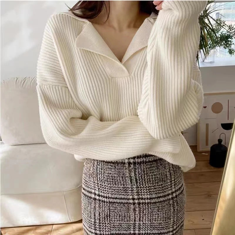 Janiah – Geribde Gebreide Oversized Damestrui van Kasjmierblend