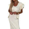 Narcy – Luxe tweedelige Dames set van Gebreide Mouwloos jurk en Vest