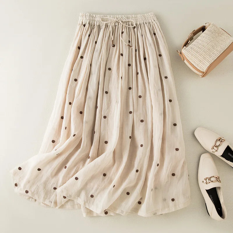 Sofia – Polkadot Linnen Dames Midi-Rok