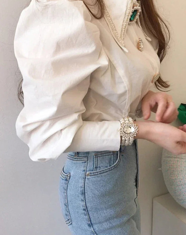 Éloïse – Beaded Collar Damesblouse voor de Herfst