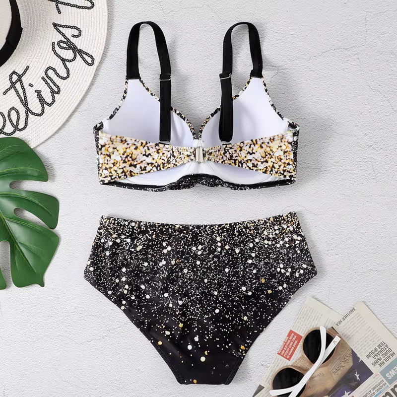 Camila – Dames Bikini Set met Hoge Taille en Bladerenprint