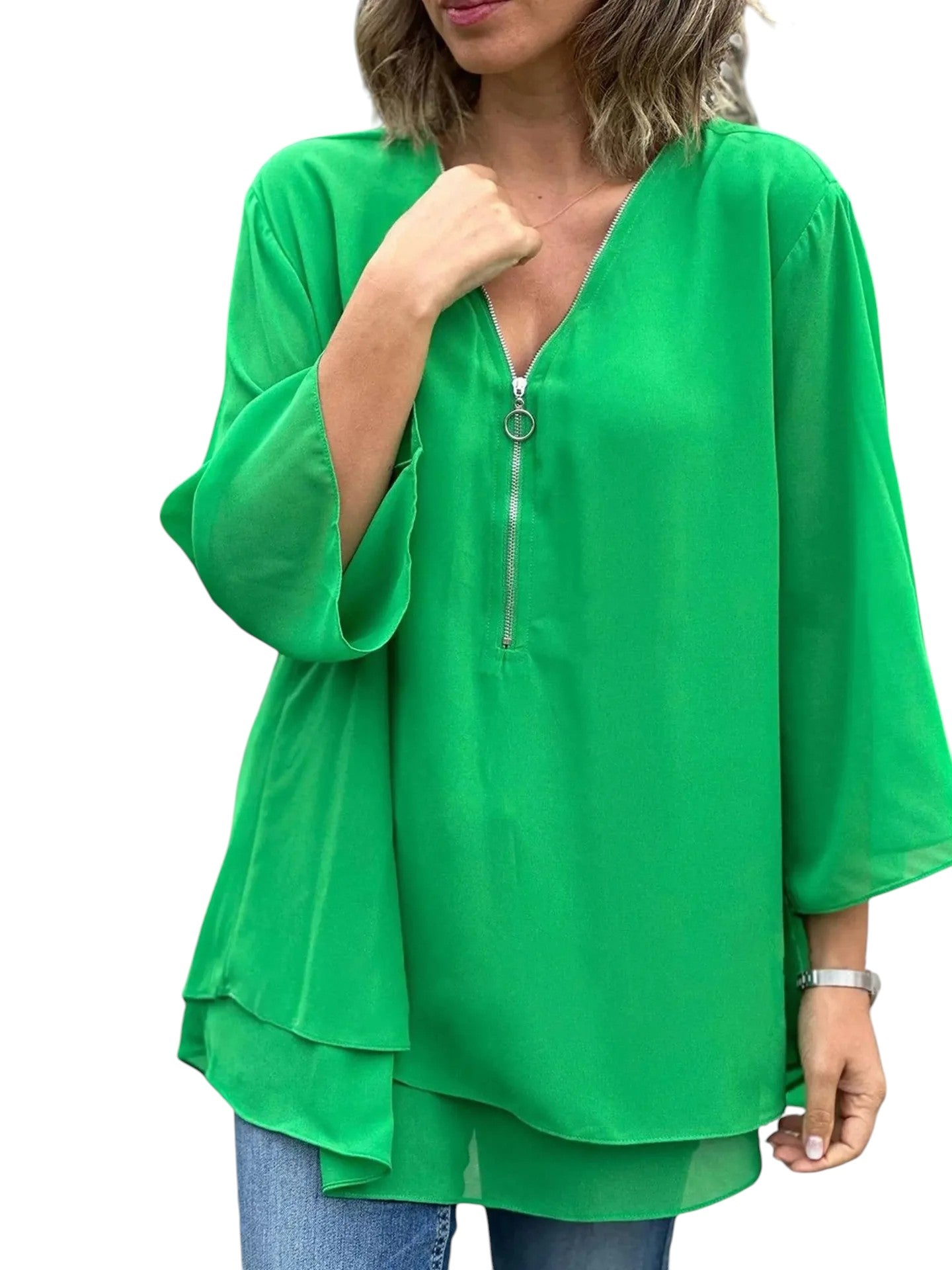 Jilainne – Losvallende Dames Blouse met Rits in Plus Size