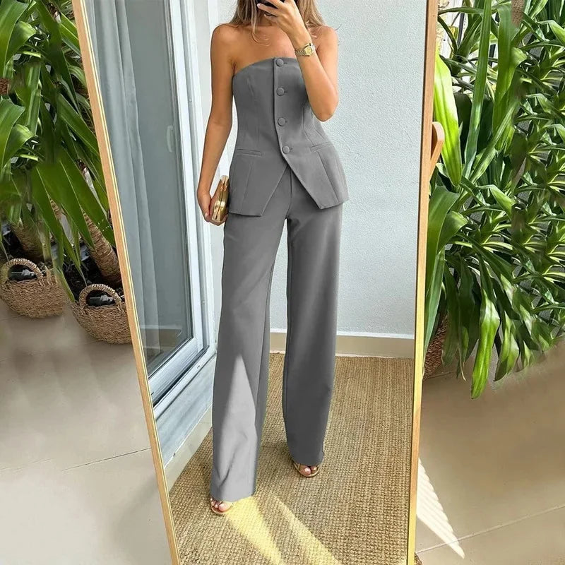 Gemimah – Elegante Dames Set met Strapless Top en Pantalon