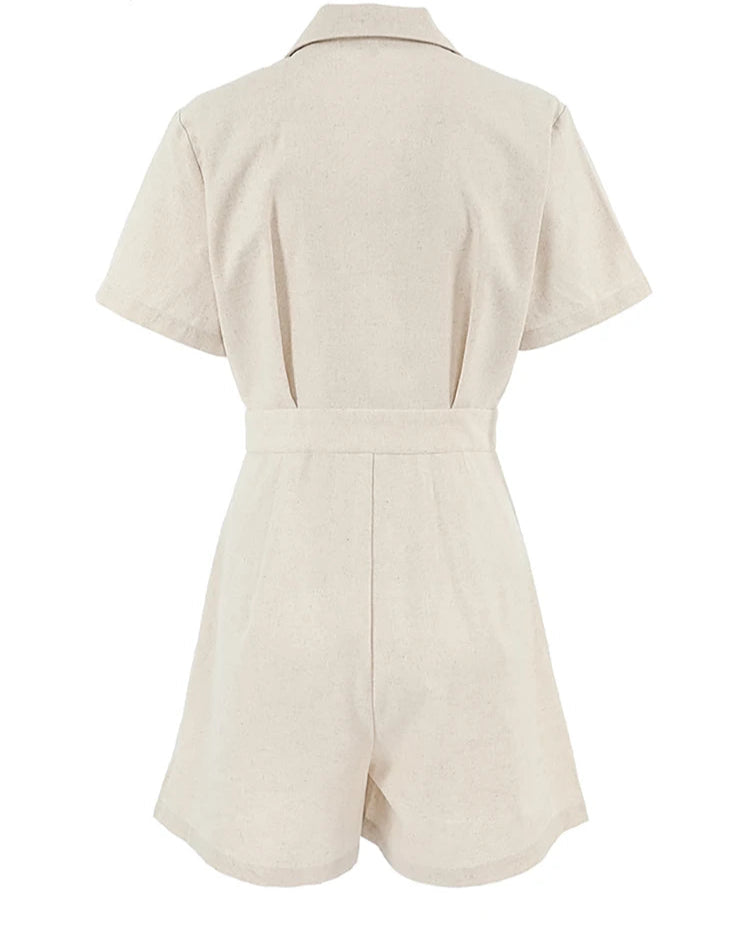Amelia – Khaki Linnen-Katoenen Dames Zomer Jumpsuit