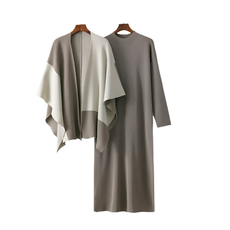 Sophia – Elegante Dames Tweedelige Jurk met Contrastkraag