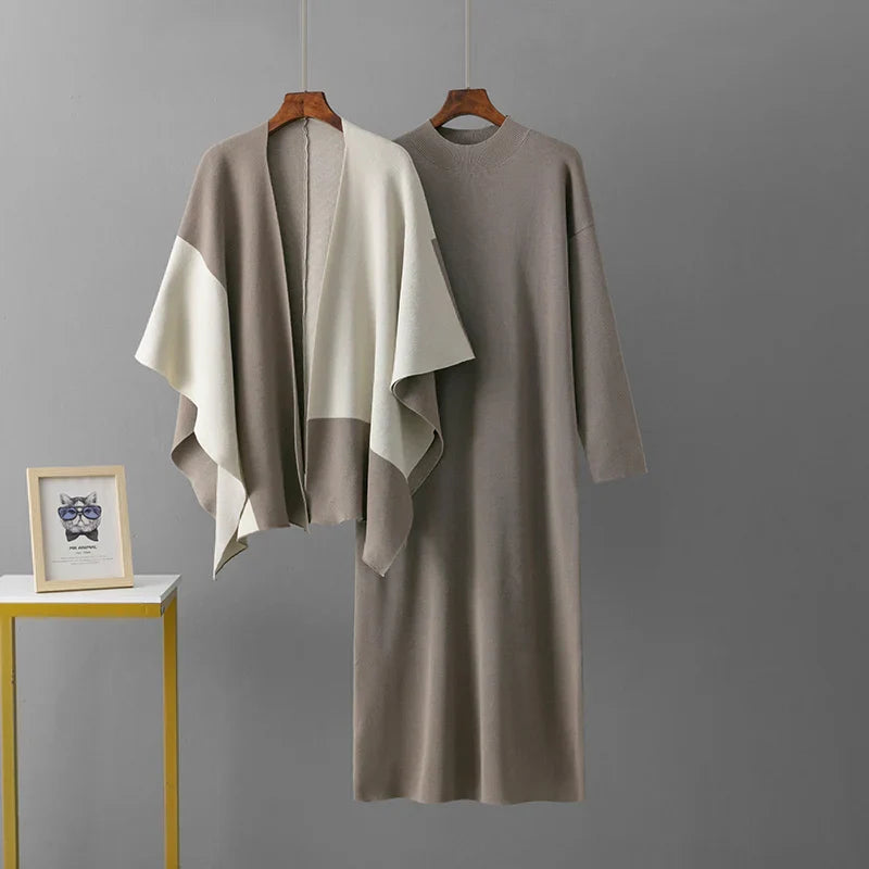 Sophia – Elegante Dames Tweedelige Jurk met Contrastkraag