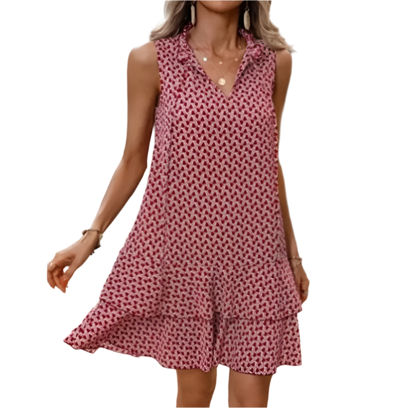 Zahara – Boho V-Hals Jurk met Print en Taillelint voor Dames