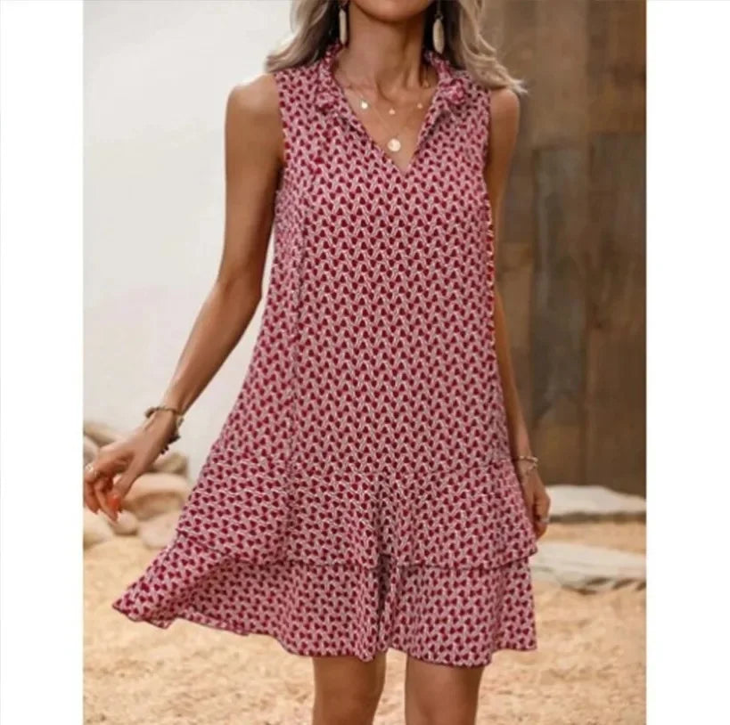 Zahara – Boho V-Hals Jurk met Print en Taillelint voor Dames