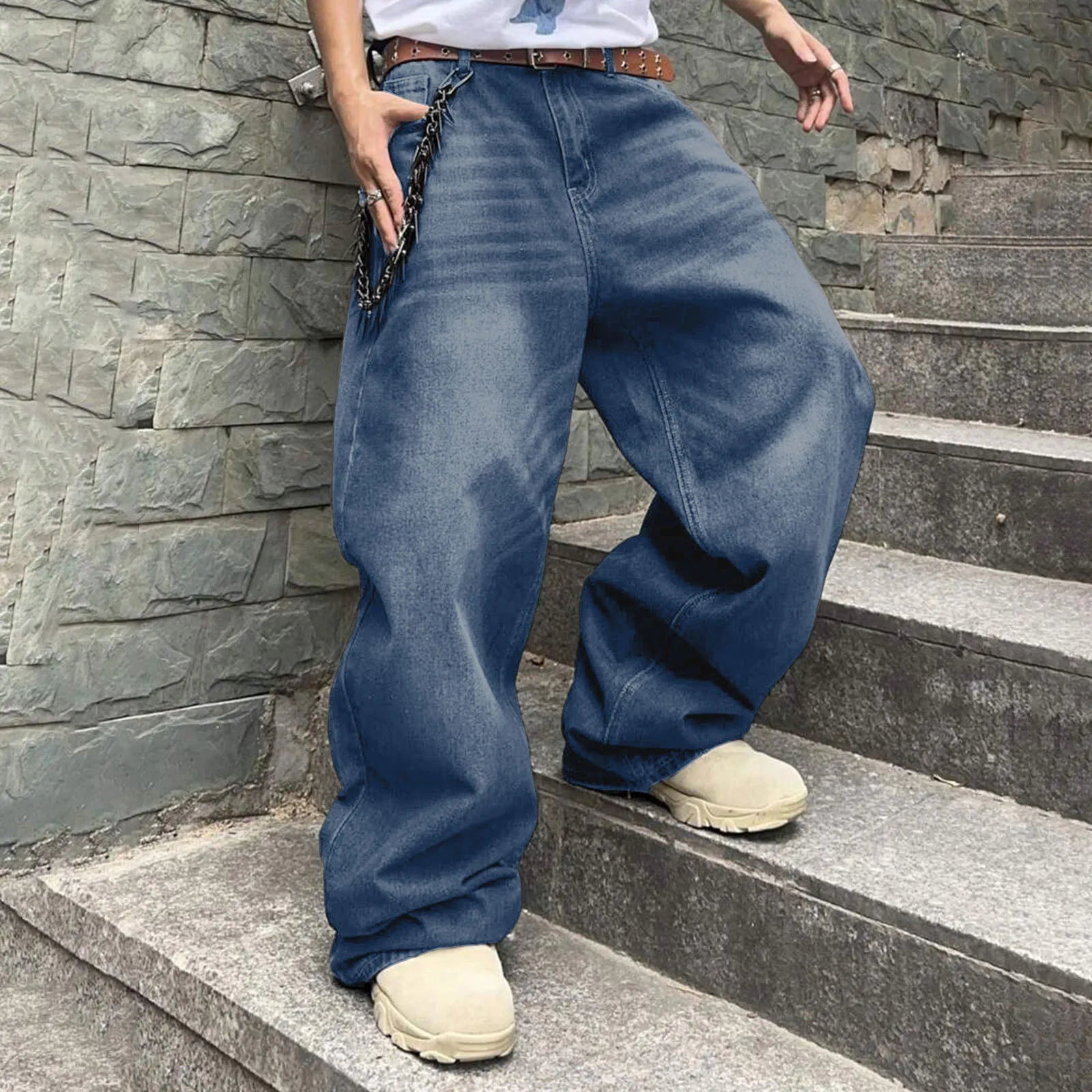 Bonjosh – Gebleekte Baggy Parachute Jeans voor Mannen