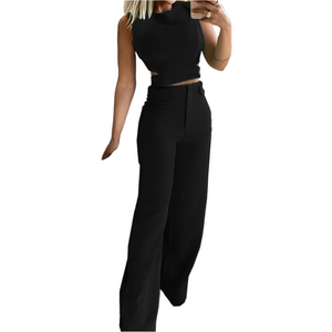 Zhavia – Elegante Tweedelige Dames Set met Wijde Pijpen