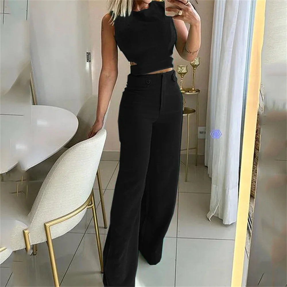 Zhavia – Elegante Tweedelige Dames Set met Wijde Pijpen