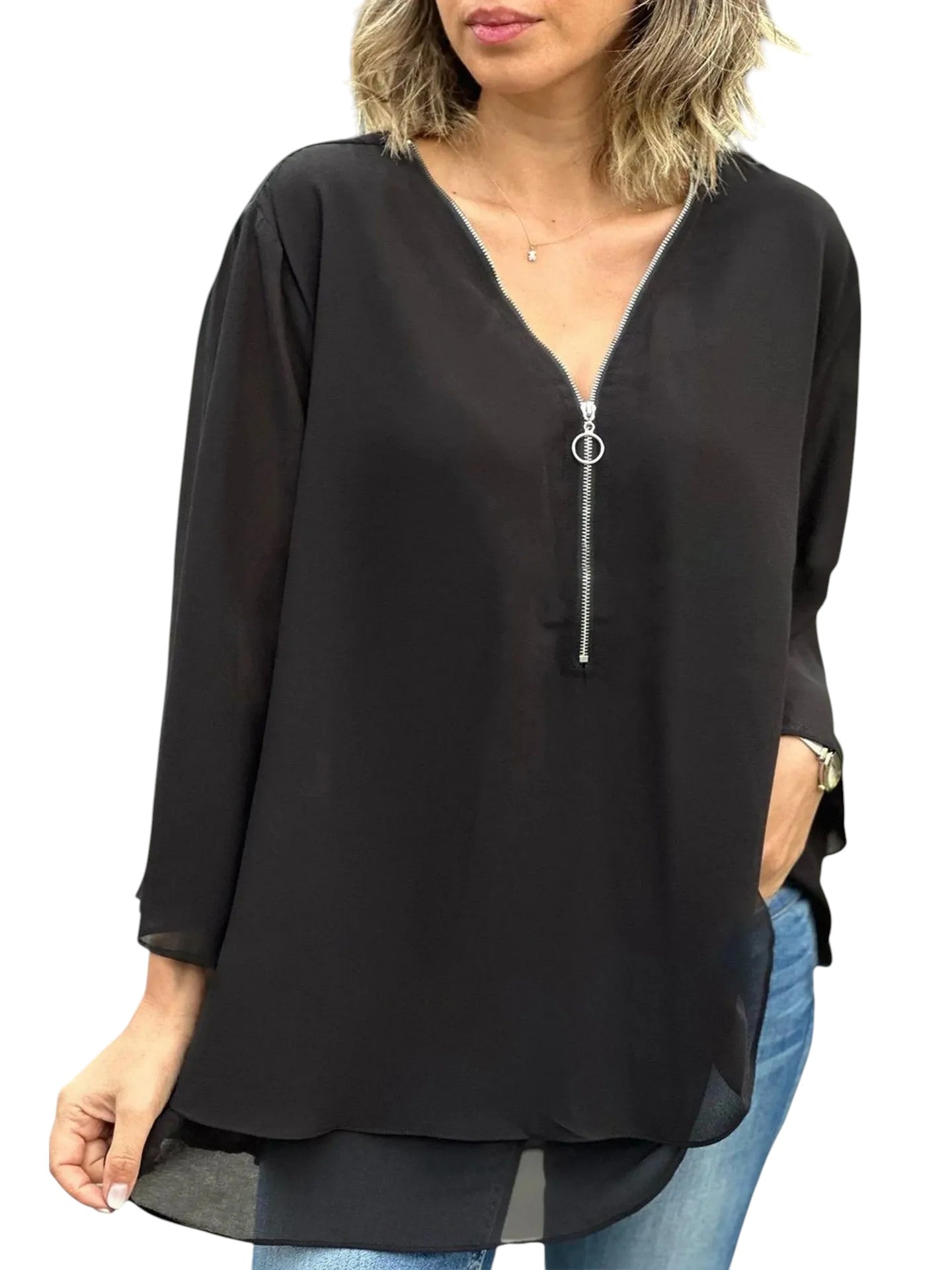 Jilainne – Losvallende Dames Blouse met Rits in Plus Size